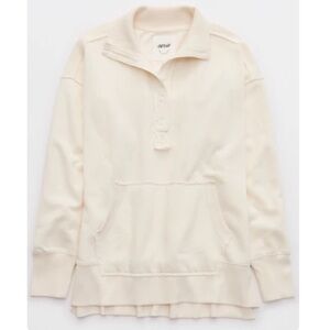 aerie Natural Ivory Cream Vintage Popover Polo Cotton Sweatshirt